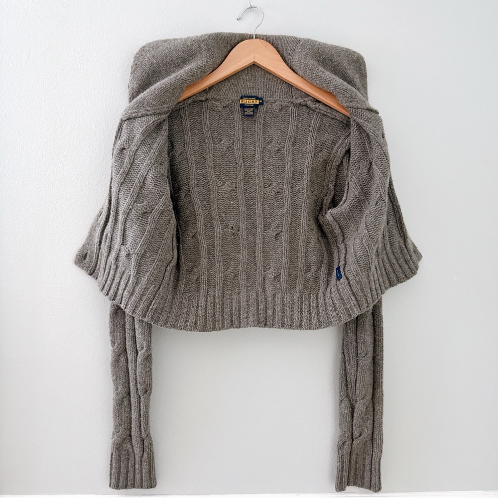 Ralph Lauren Rugby Cropped Cardigan Cashmere Lambswool Blend Preppy Cable Medium - Picture 5 of 13
